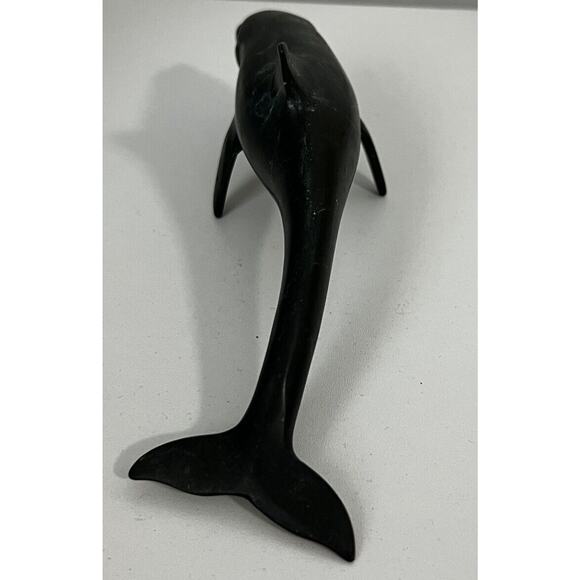 Vintage Cast Metal Bronze Turquoise Dolphin Sculpture 7” Decor - Picture 2 of 6